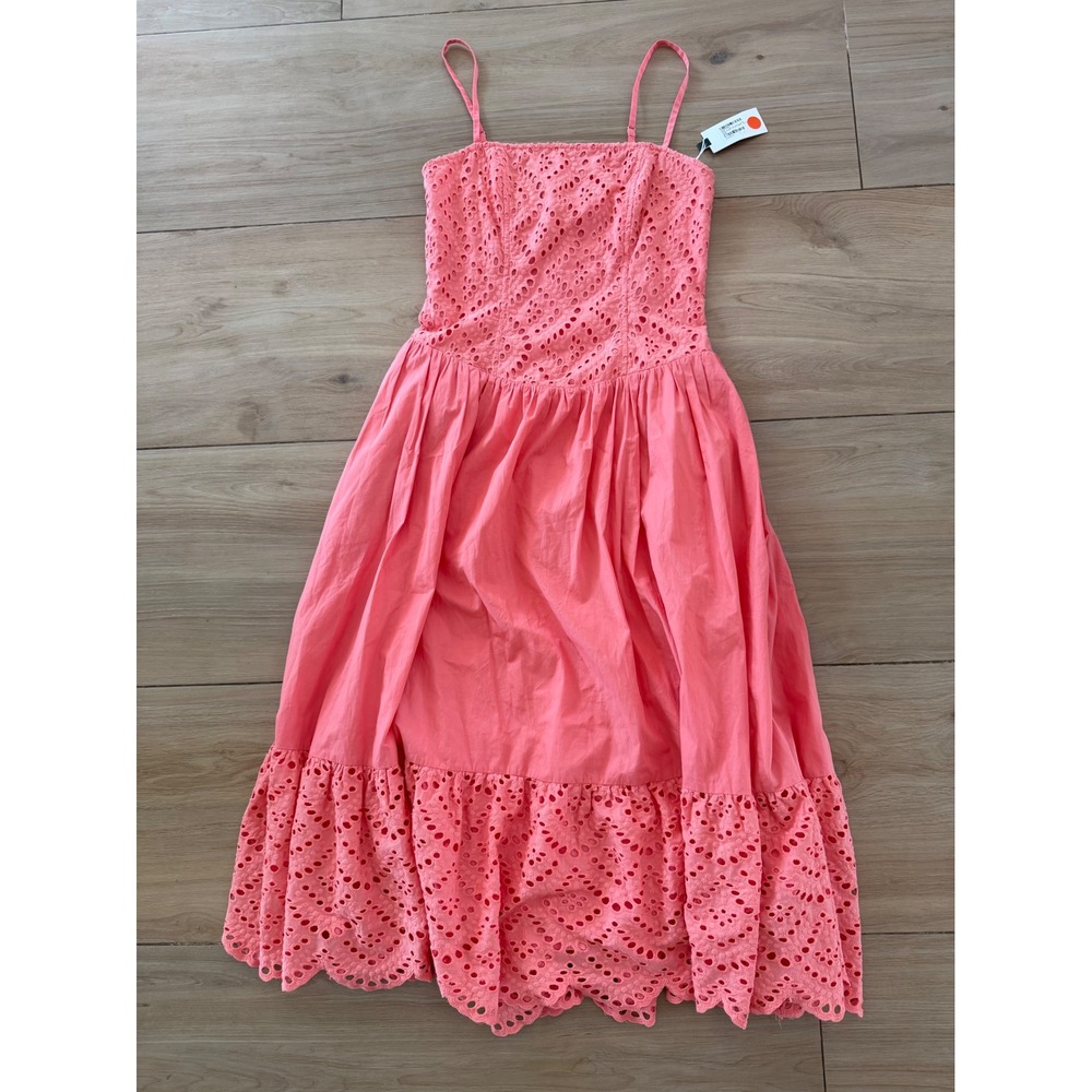 ASTR the Label Coral Pink Eyelet Midi Dress Smocked Back Adjustable Straps S